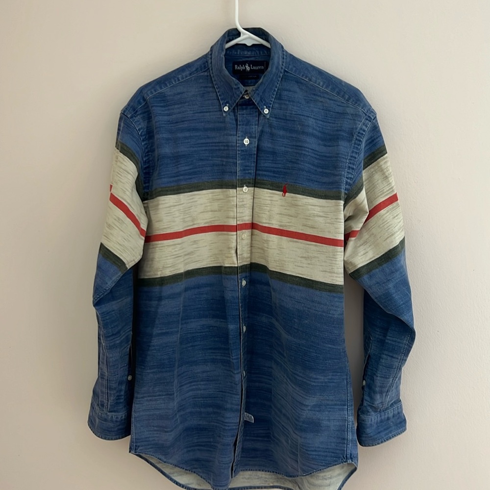 Vintage Polo Ralph Lauren Denim Long Sleeve Shirt Sz M Retro Western